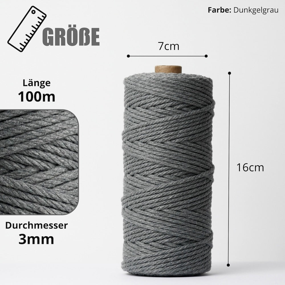 Makramee Garn - Dunkelgrau | 3mm x 100m