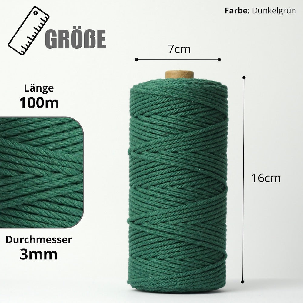 Macrame Yarn - Dark Green | 3mm x 100m