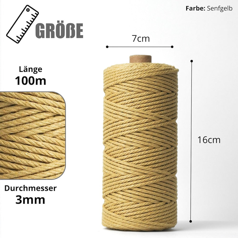 Macrame Yarn - Mustard Yellow | 3mm x 100m