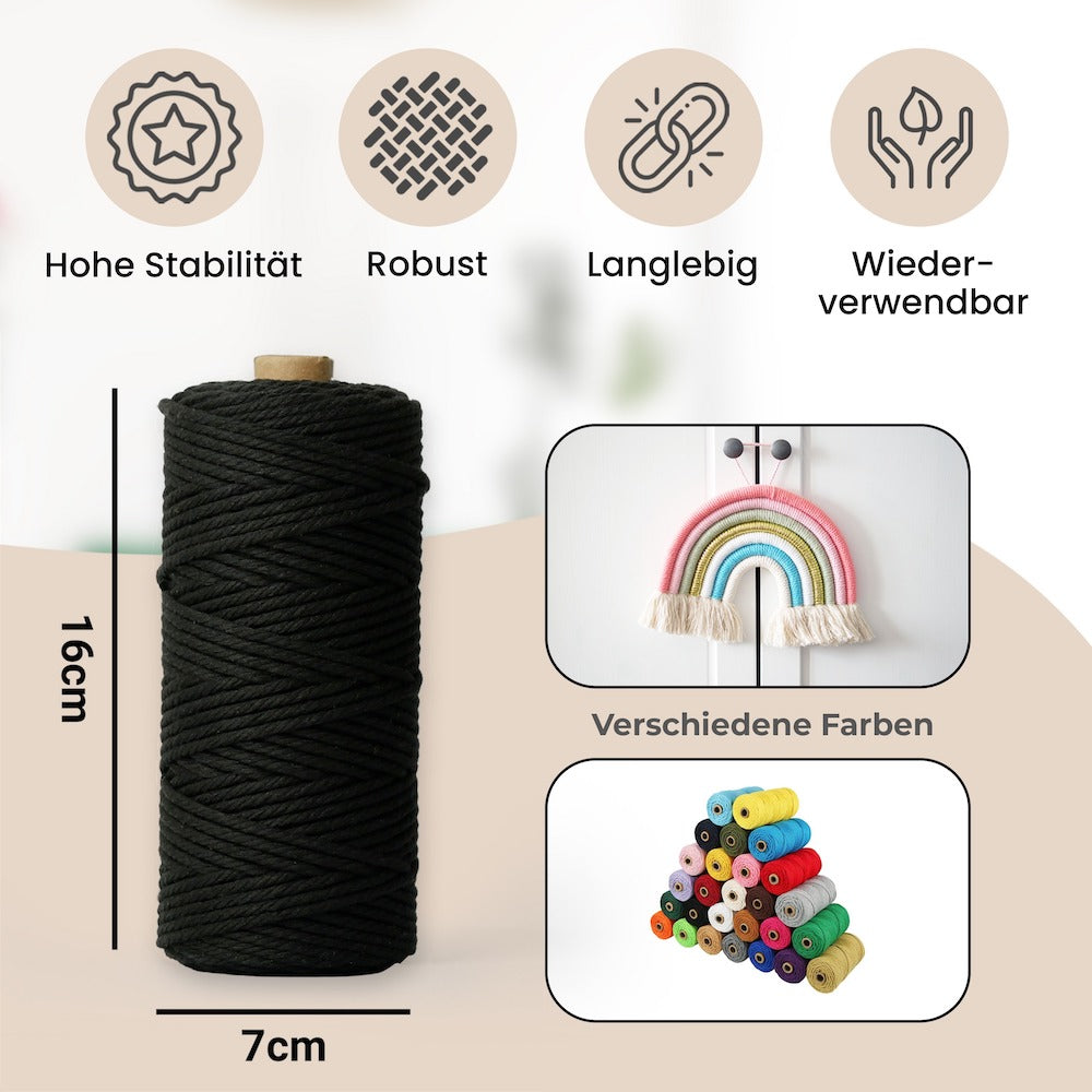 Makramee Garn - Schwarz | 3mm x 100m