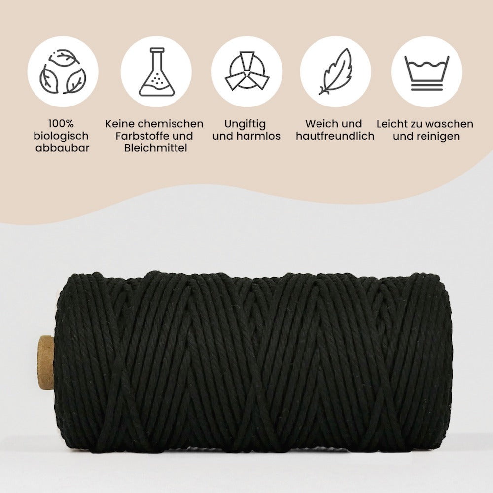 Makramee Garn - Schwarz | 3mm x 100m