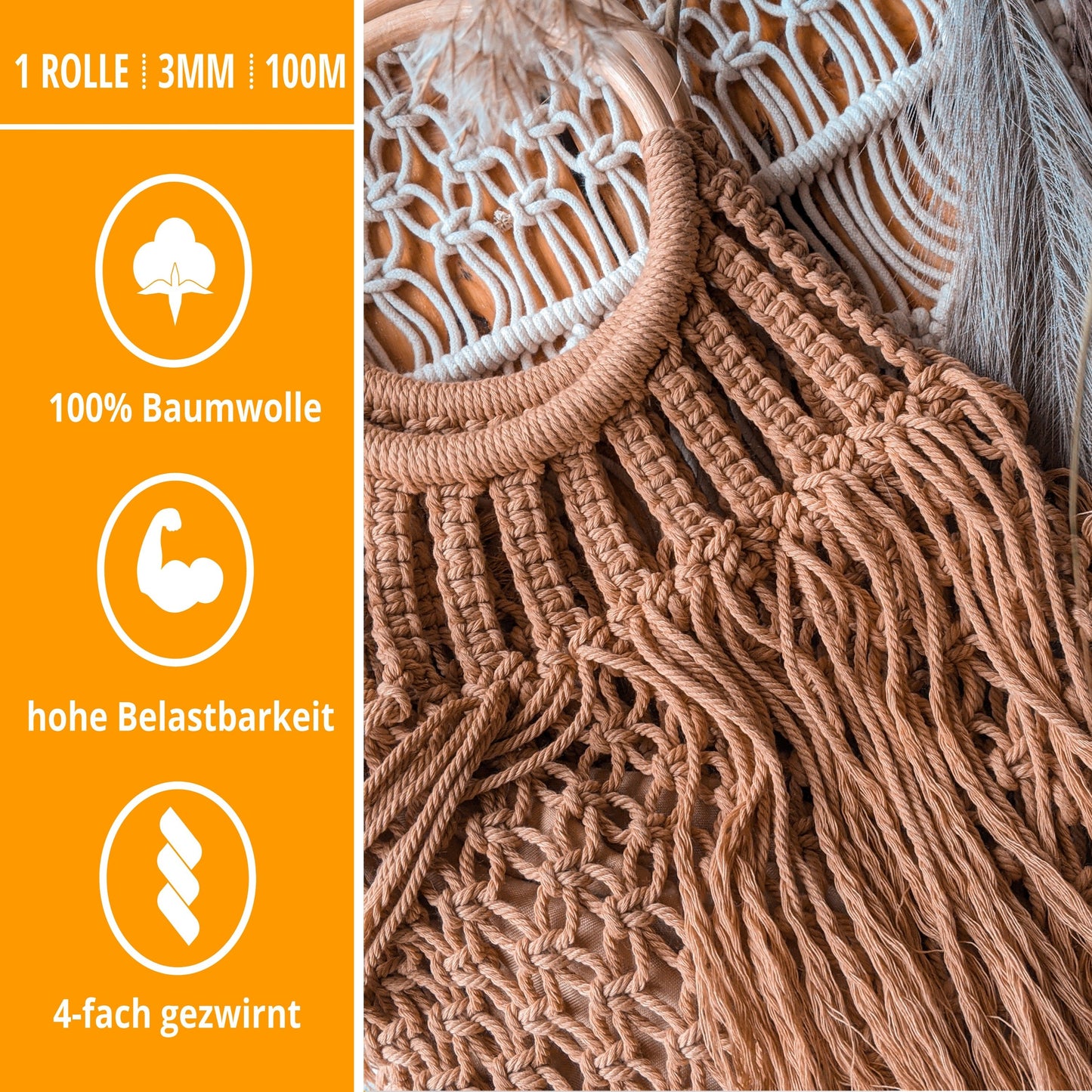 Makramee Garn - Ziegelrot | 3mm x 100m